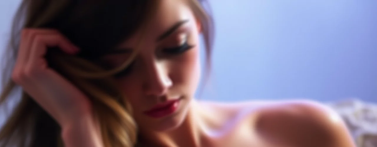 Hör, wie sie klingt – nicht wie sie aussieht. Verschwommenes Porträt einer Frau mit sanftem Blick – Nähe, Licht, Intimität